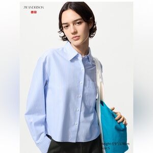 UNIQLO JW Anderson Blue Oxford Boxy Cropped Striped Shirt XS
